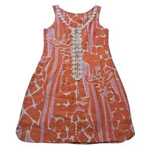 Lilly Pulitzer Target Dress Womens 2 Orange Mini Giraffe Linen Tropical Vacation